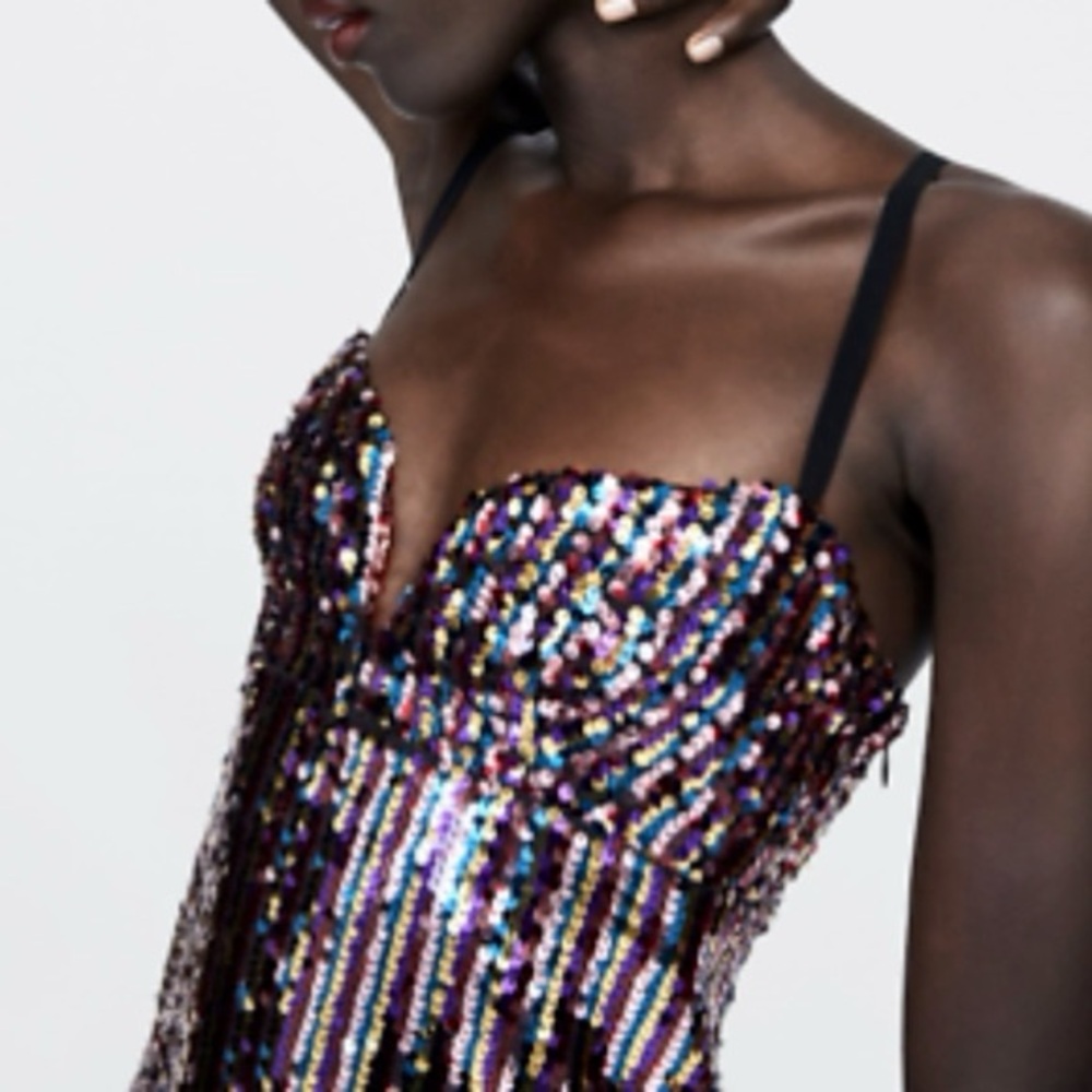 Zara V-Neck Sequin Mini Dress, Like New - Picture 2 of 8